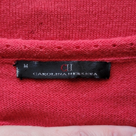 CAROLINA Herrera knit top short sleeve  scoop neck red sweater - Picture 9 of 11